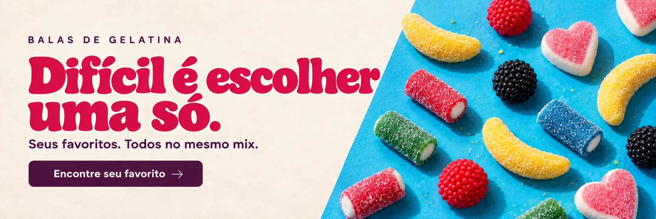 Balas de gelatina. Difícil é escolher uma só. Seus favoritos, todos no mesmo mix.