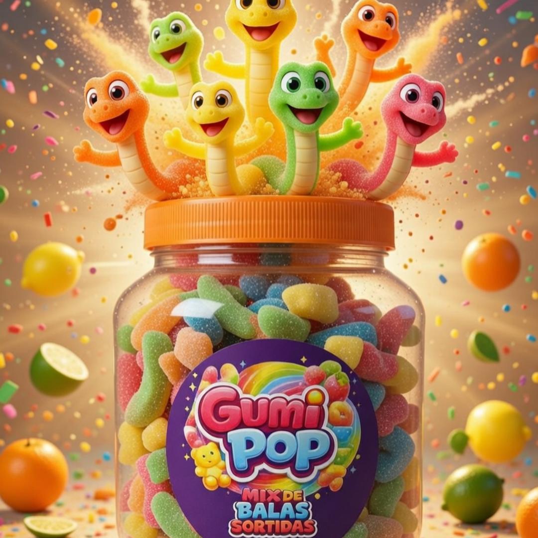 Balas de Gelatina Cobrinhas Cítricas GumiPop em Pote
