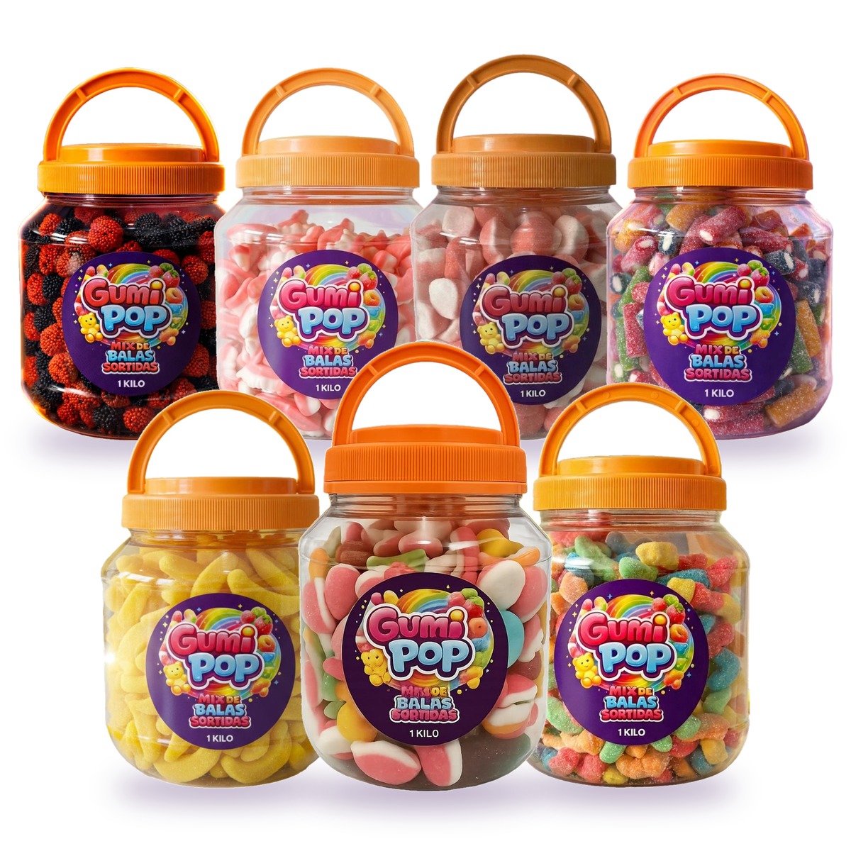 Combo Todos os Sabores: 7 Potes de Balas GumiPop
