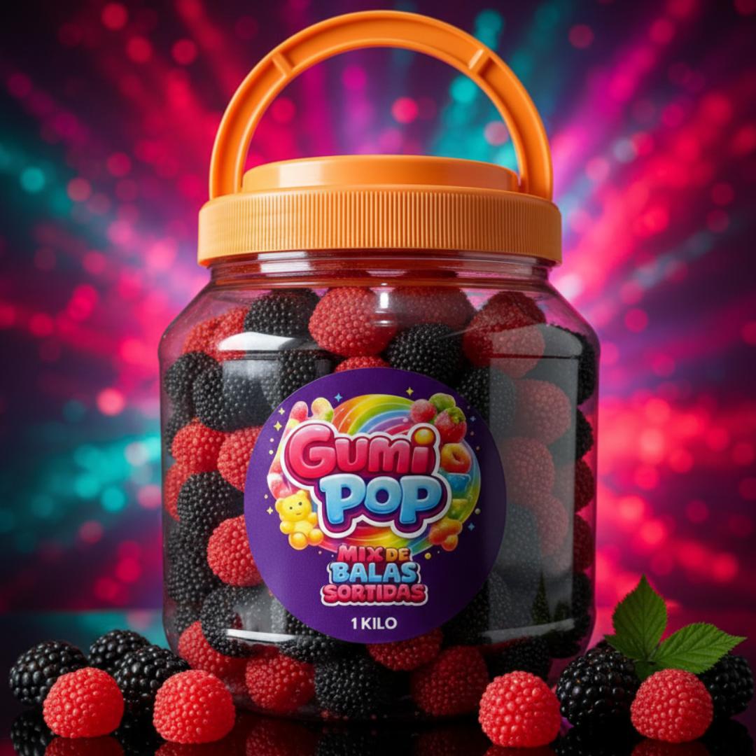 Balas de Gelatina Amora GumiPop em Pote