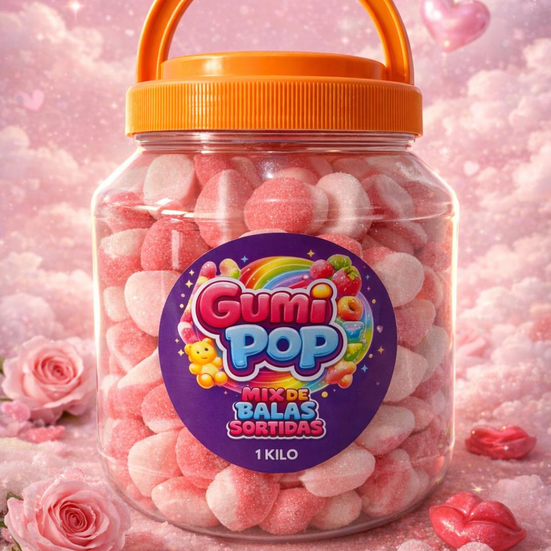 Balas de Gelatina Beijo Nuvem GumiPop em Pote