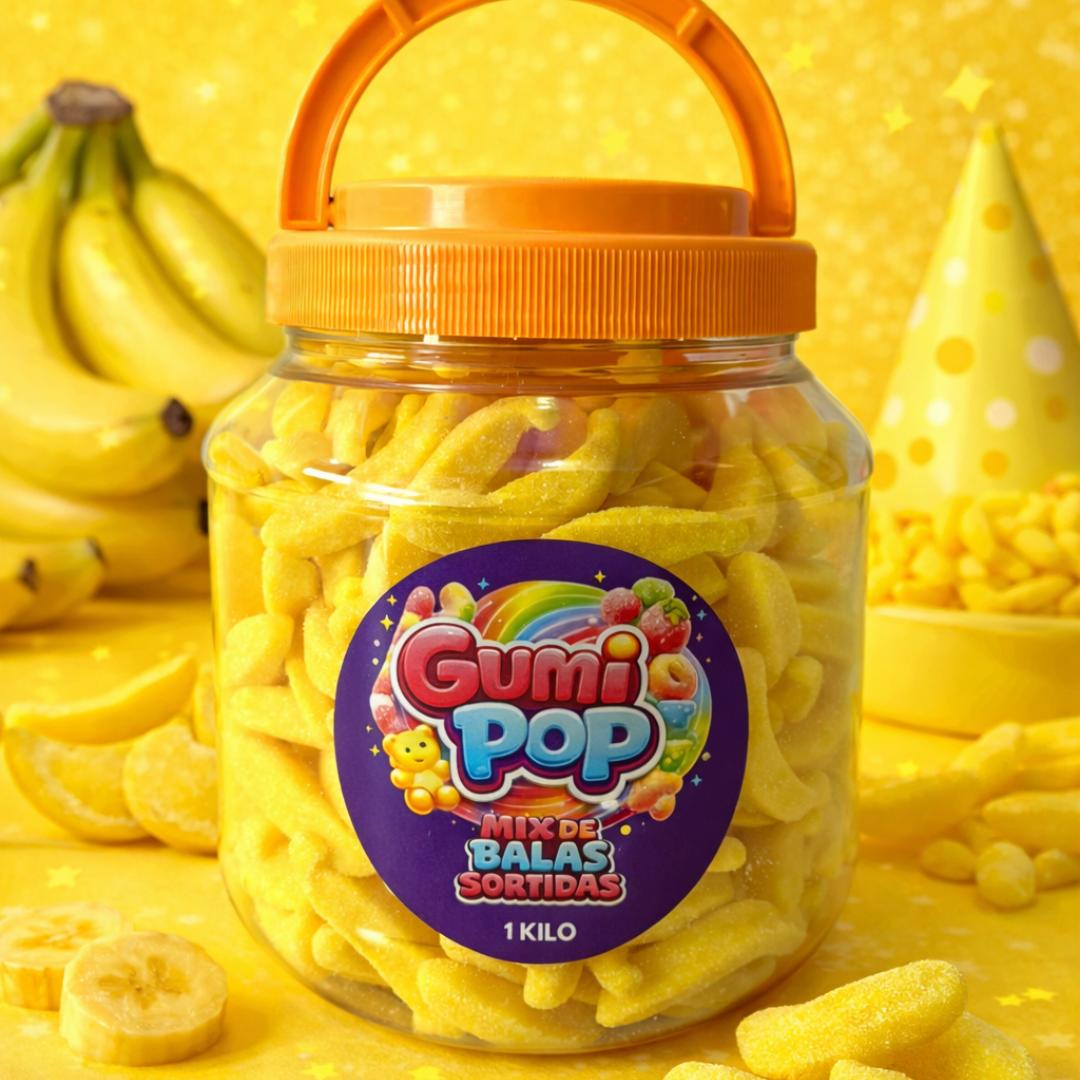 Balas de Gelatina Banana Docinha GumiPop em Pote