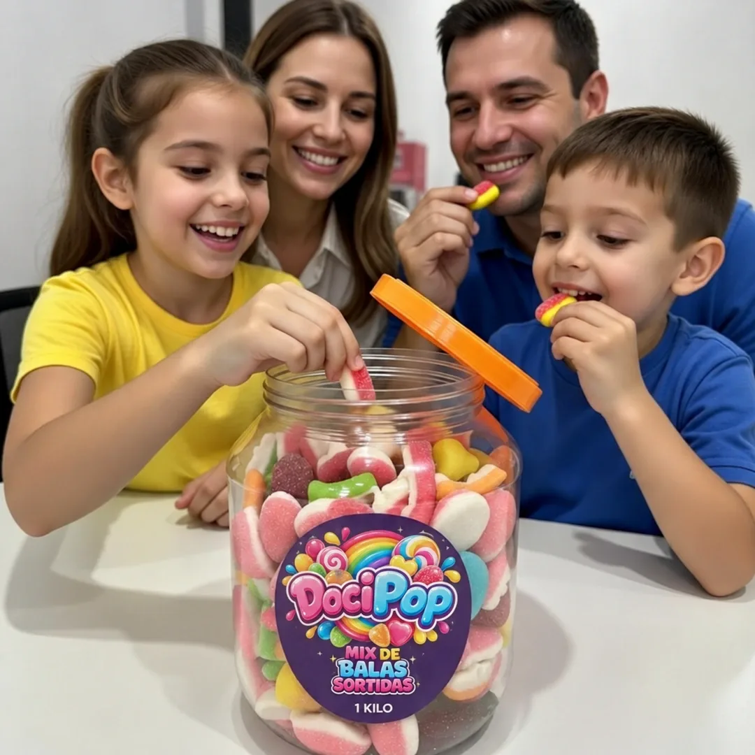 Kit Dia das Crianças: pote de 1 kg de balas sortidas GumiPop